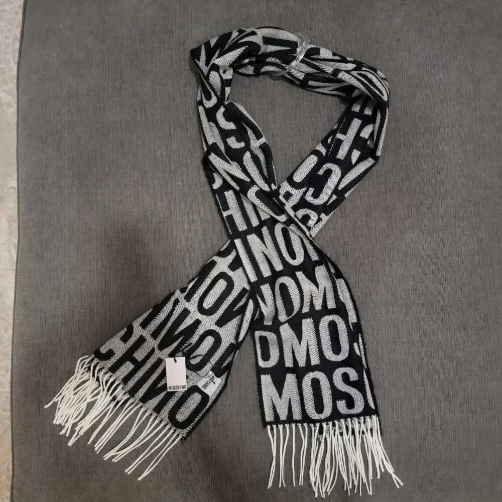 Moschino Men's Black & Grey Shawl Stole Wool Winter Scarf